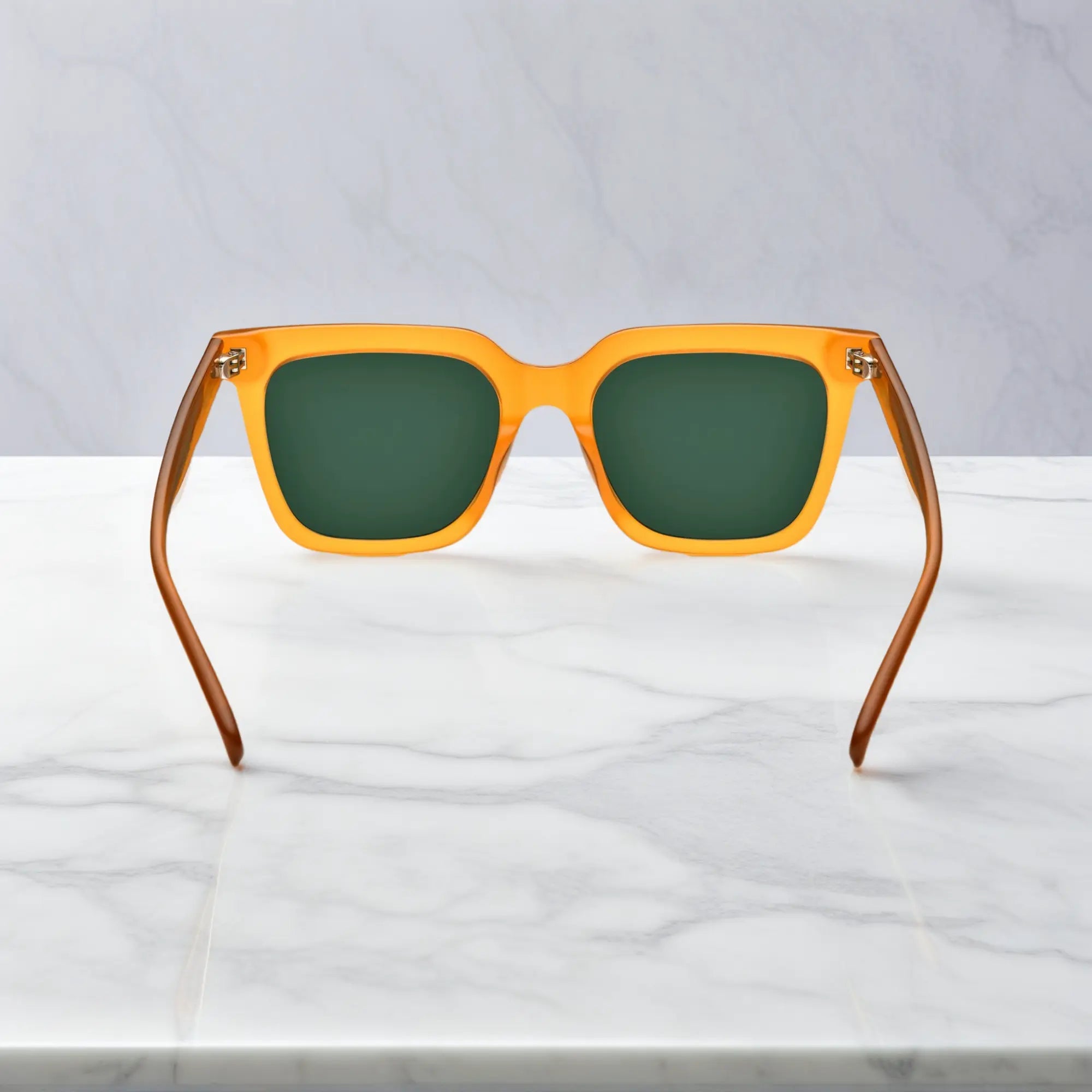 amber yellow acetate square sunglasses back view showing ergonomic nose pads and temples VoyueLens